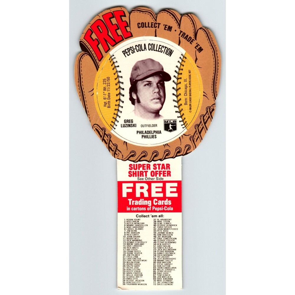 Pepsi-Cola Baseball Trading Card 1977 Greg Luzinski Philadelphia Phillies MLB
